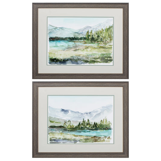 28" X 24" Distressed Wood Toned Frame Plein Air Reservoir (Set Of 2)