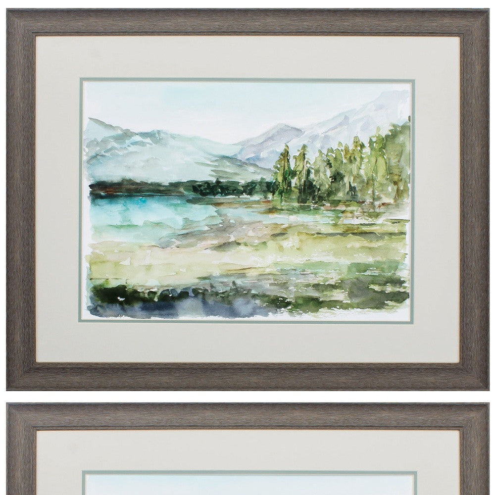 28" X 24" Distressed Wood Toned Frame Plein Air Reservoir (Set Of 2)