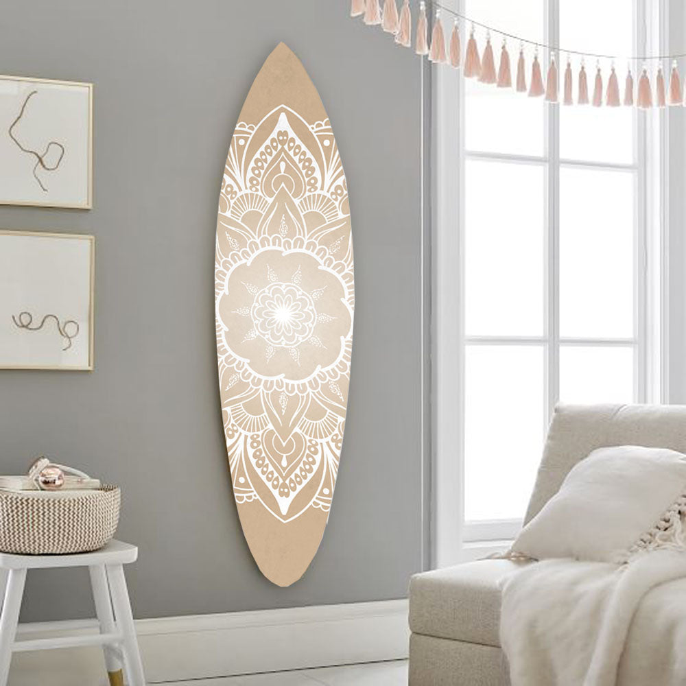 76" X 18" X 1" Wood and Tan Tranquility Surfboard Wall Art