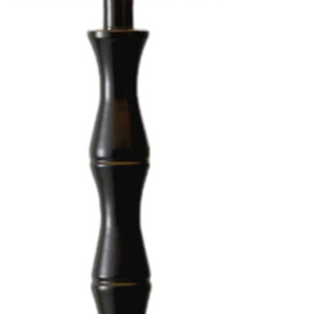 62" Black Textured Pole Floor Lamp With Beige Burlap Shade