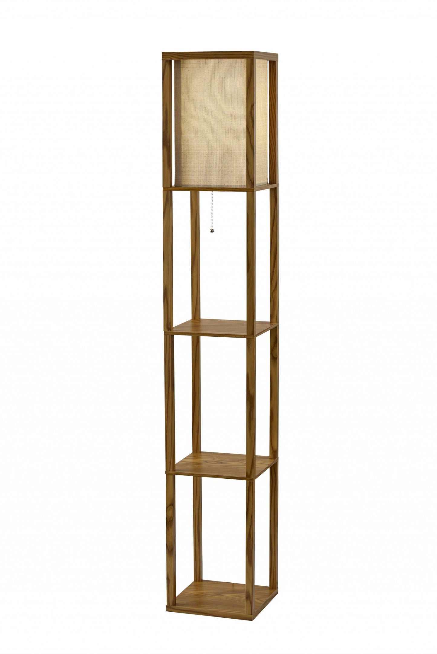 63" Brown Column Floor Lamp With Beige Square Shade