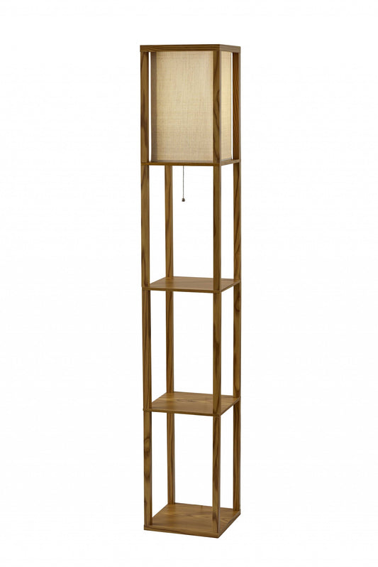 Floor Lamp With Natural Wood Finish Storage Shelves