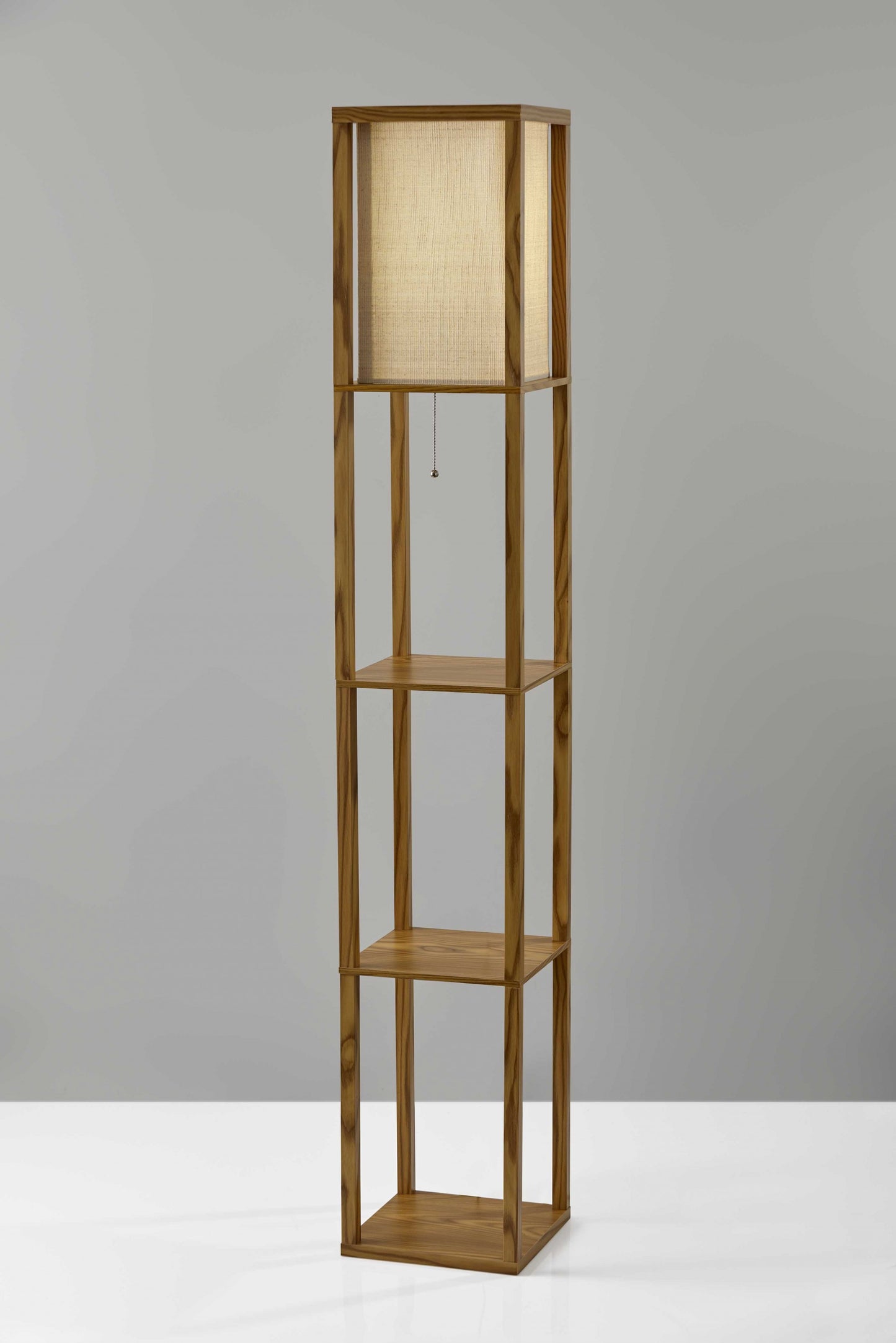 63" Brown Column Floor Lamp With Beige Square Shade