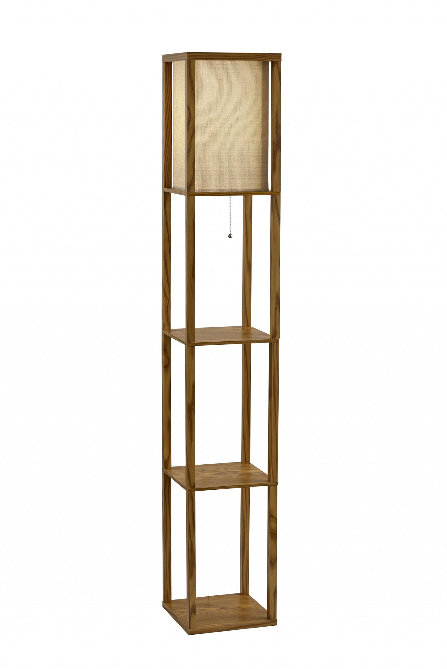 63" Brown Column Floor Lamp With Beige Square Shade