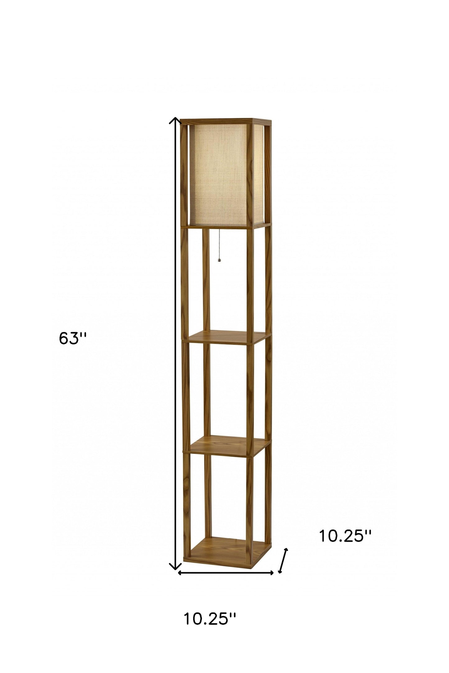 63" Brown Column Floor Lamp With Beige Square Shade