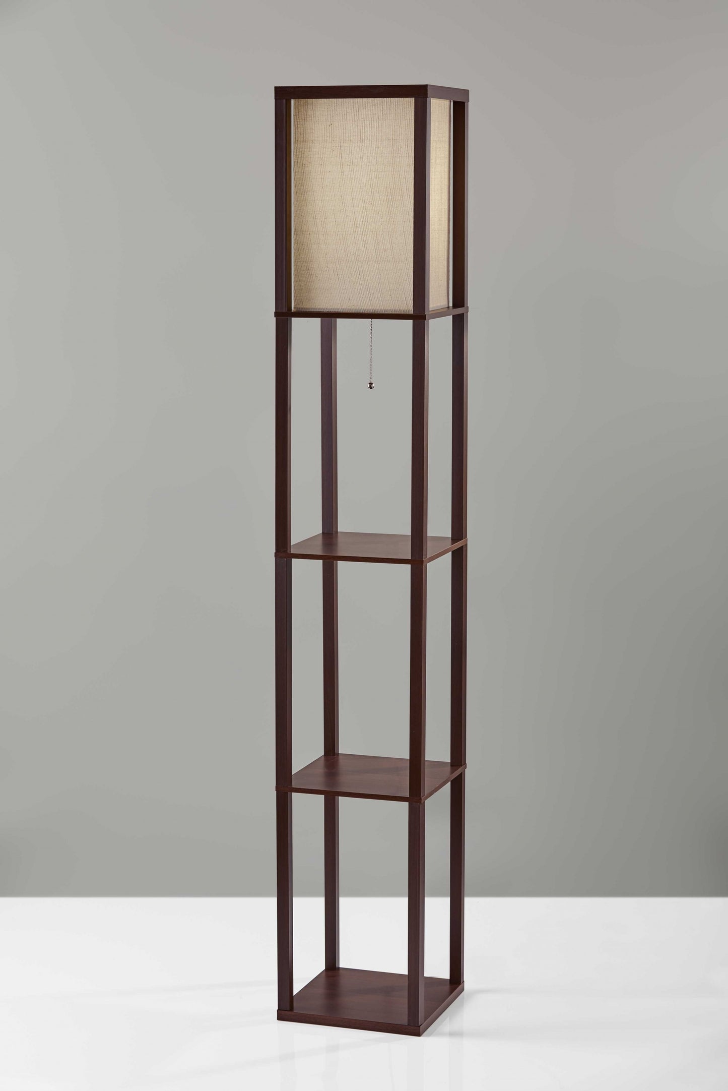 63" Brown Column Floor Lamp With Beige Square Shade