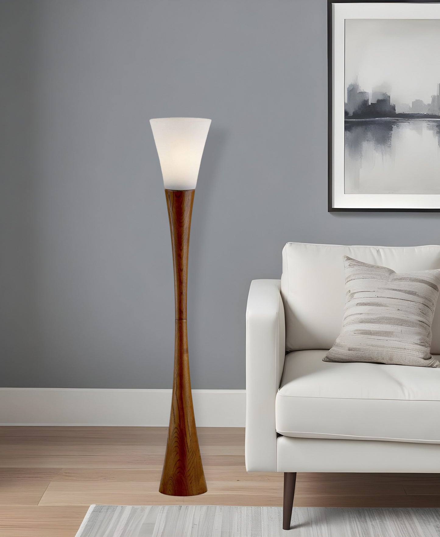 68" Solid Wood Novelty Floor Lamp With White Cone Shade