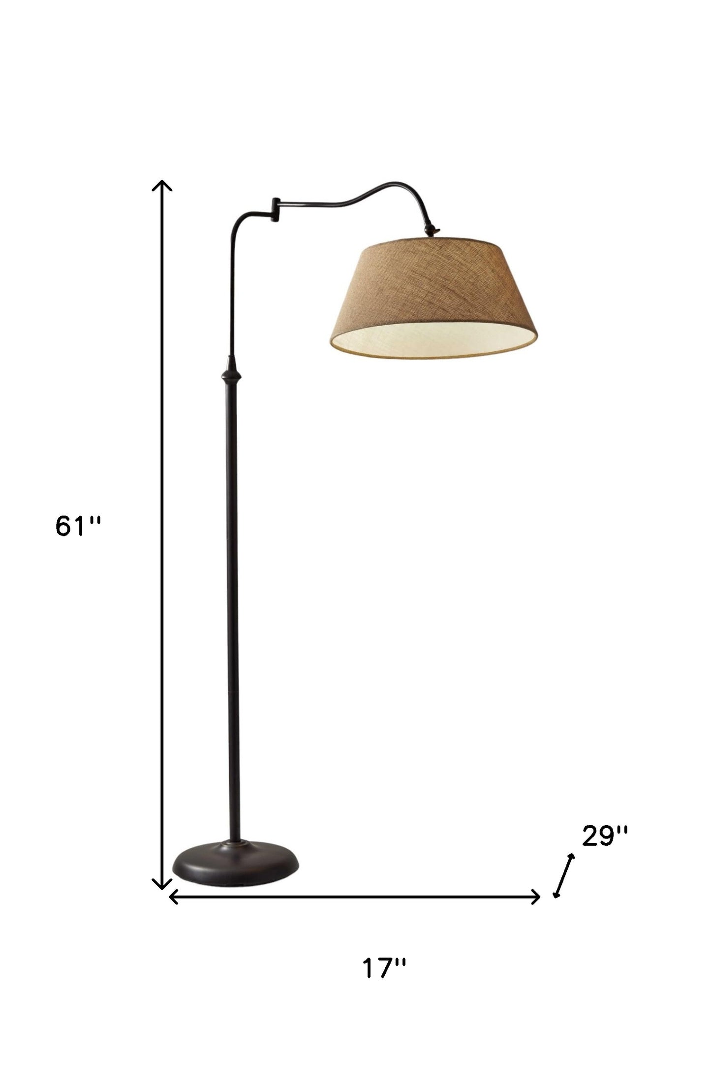 61" Bronze Arched Floor Lamp With Brown Fabric Empire Shade