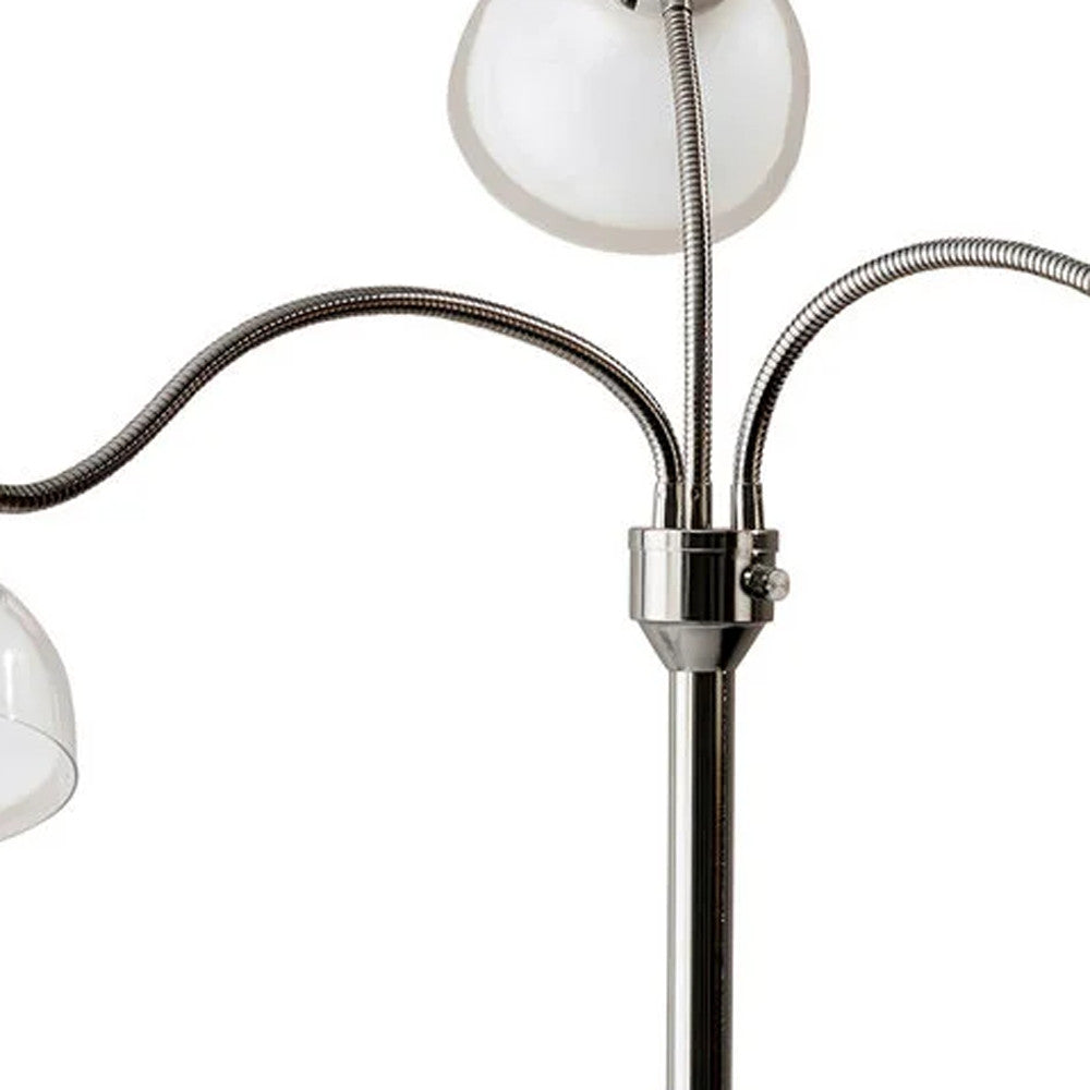 69" Black Three Light Tree Floor Lamp With White Bowl Shade