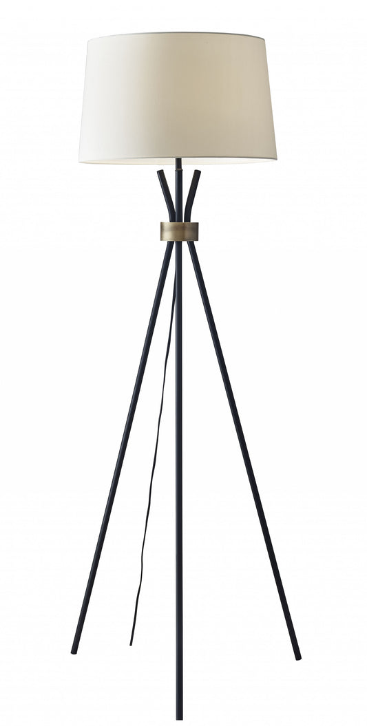 60" Black Tripod Floor Lamp With White Empire Shade