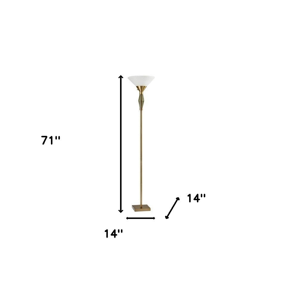 71" Brass LED Light Changing Torchiere Floor Lamp with White Frosted Glass Cone Shade