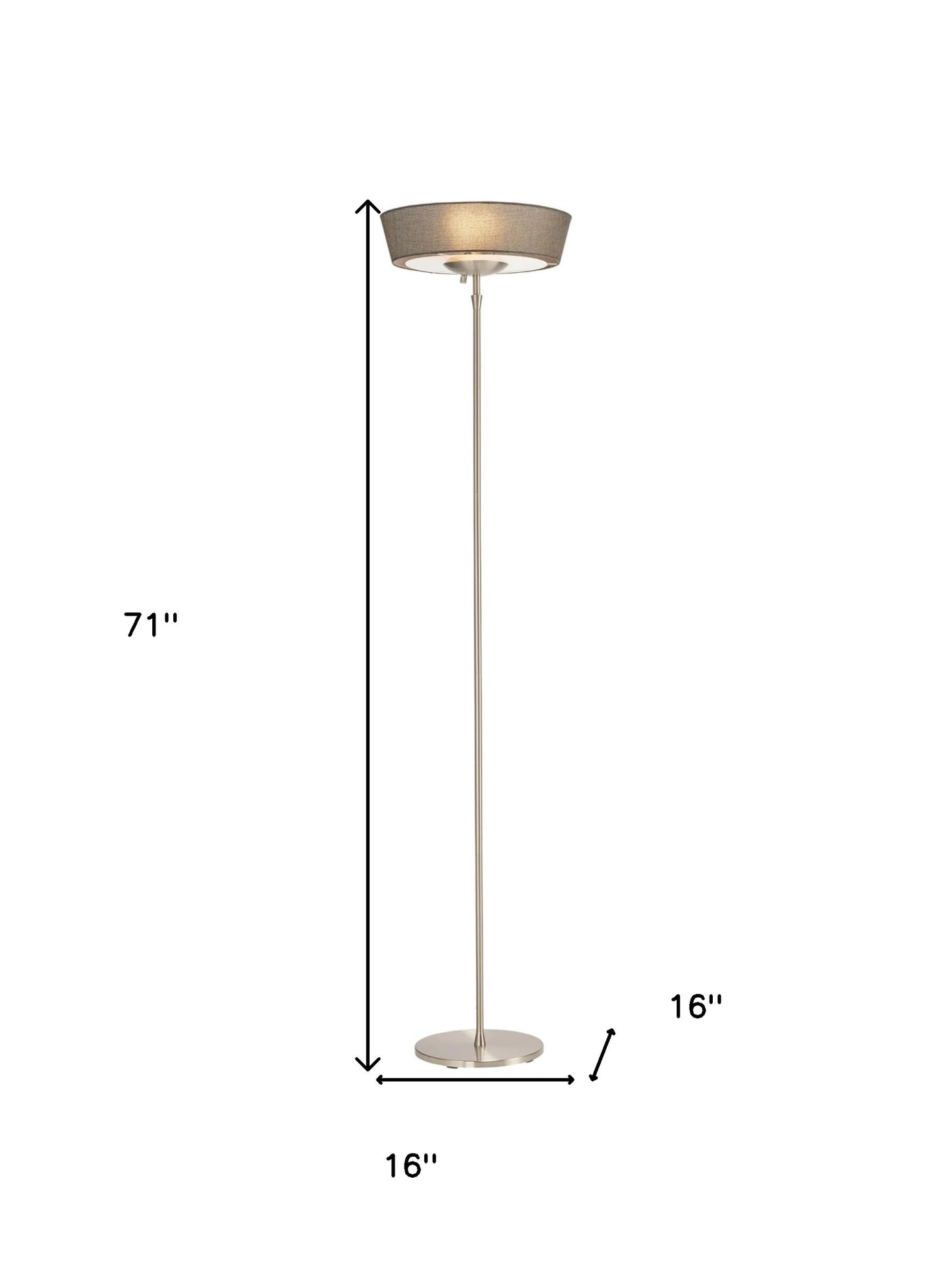 71" Brushed Silver Torchiere Floor Lamp With Linen Round Shade