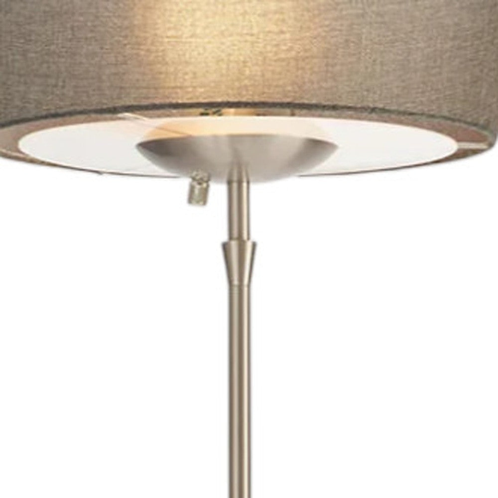 71" Brushed Silver Torchiere Floor Lamp With Linen Round Shade