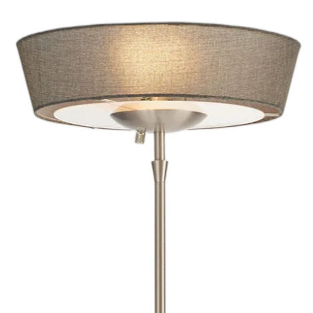 71" Brushed Silver Torchiere Floor Lamp With Linen Round Shade