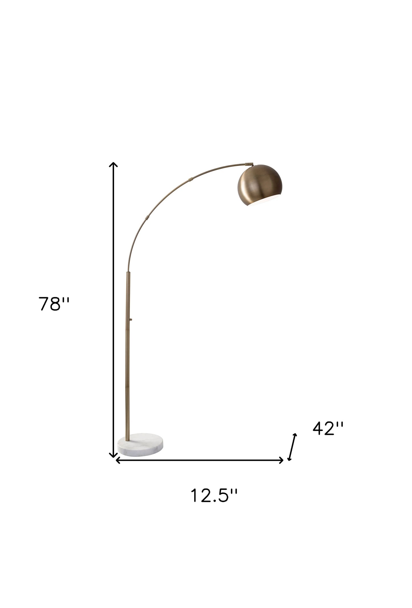 78" Brass Arc Floor Lamp With Brass Solid Color Bowl Shade