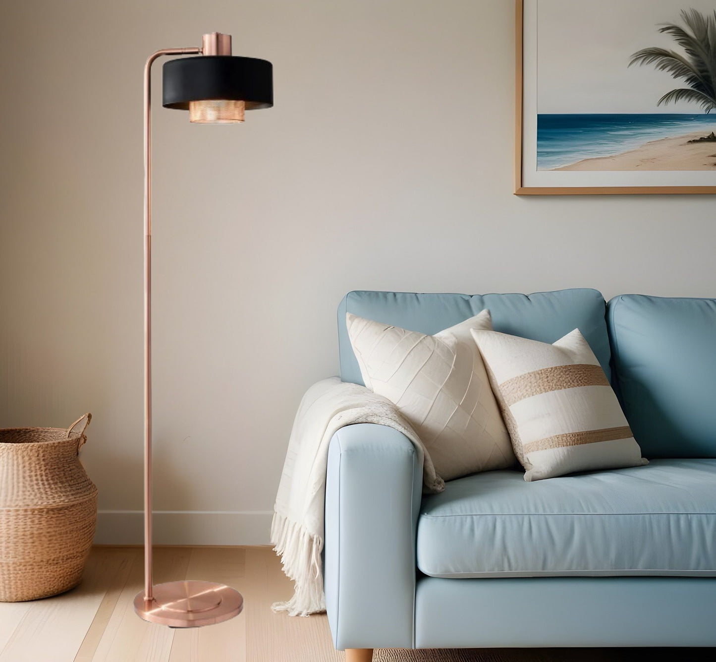 60" Copper Task Floor Lamp With Black Drum Shade