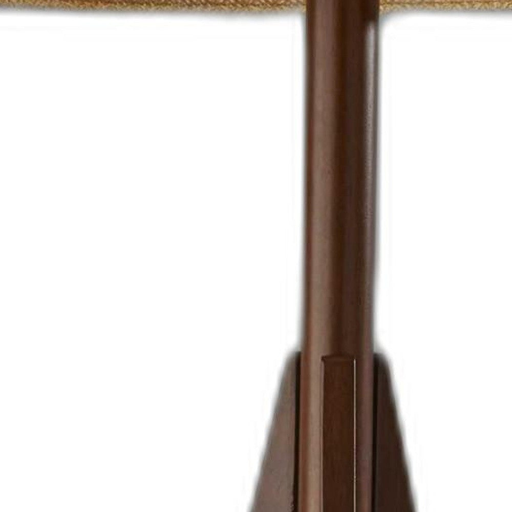 59" Natural Solid Wood Tripod Floor Lamp With Gray Fabric Empire Shade