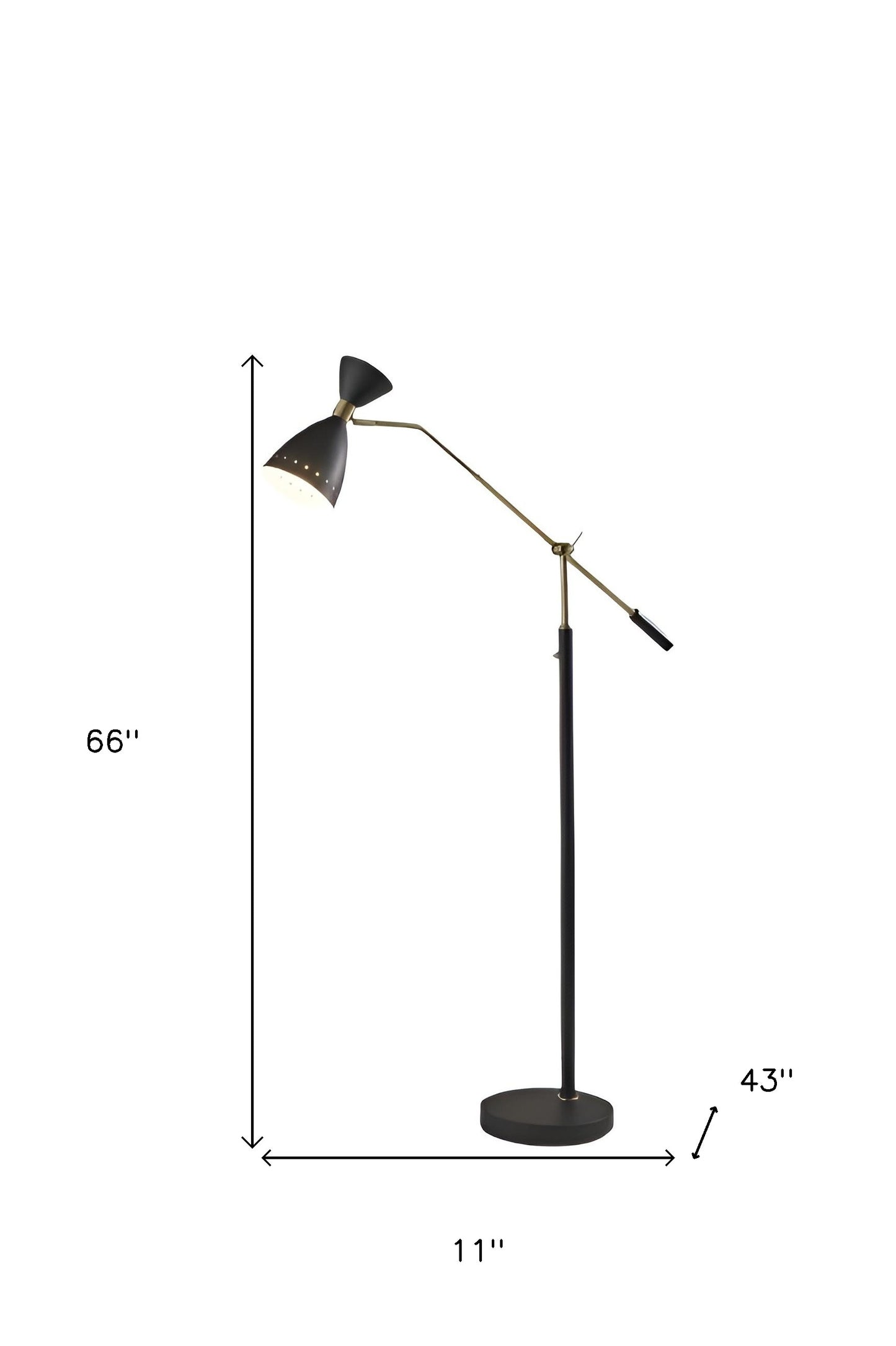 66" Black Adjustable Task Floor Lamp With Black Metal Cone Shade