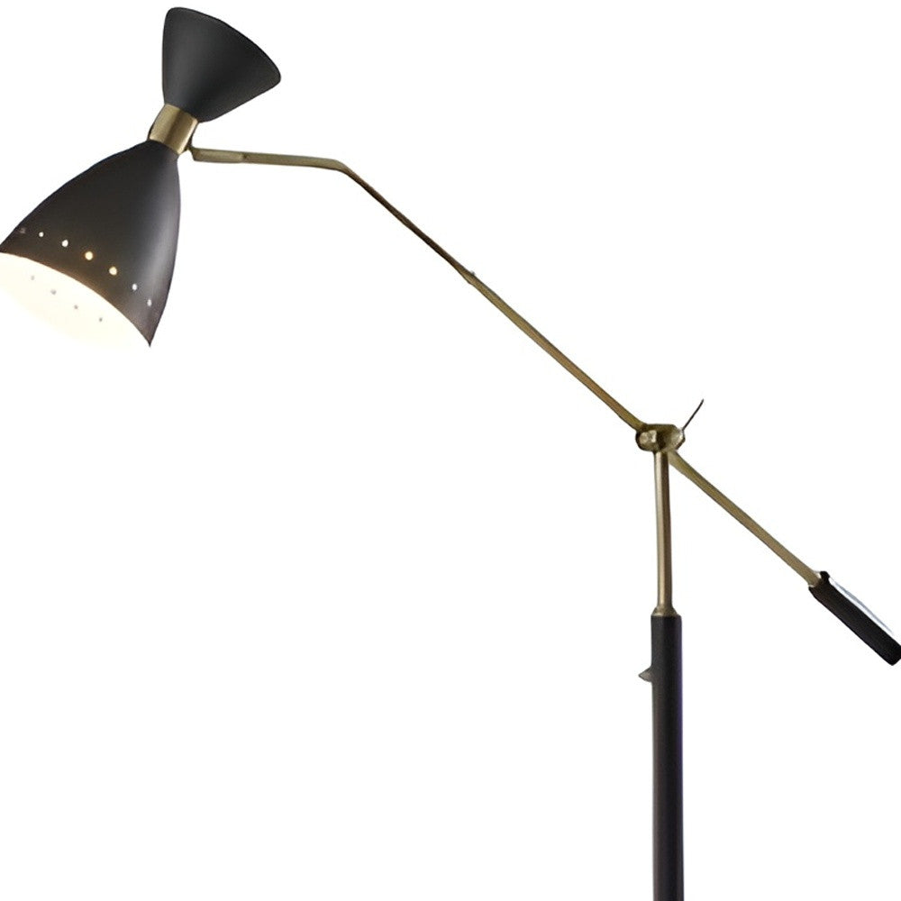 66" Black Task Floor Lamp With Black Cone Shade