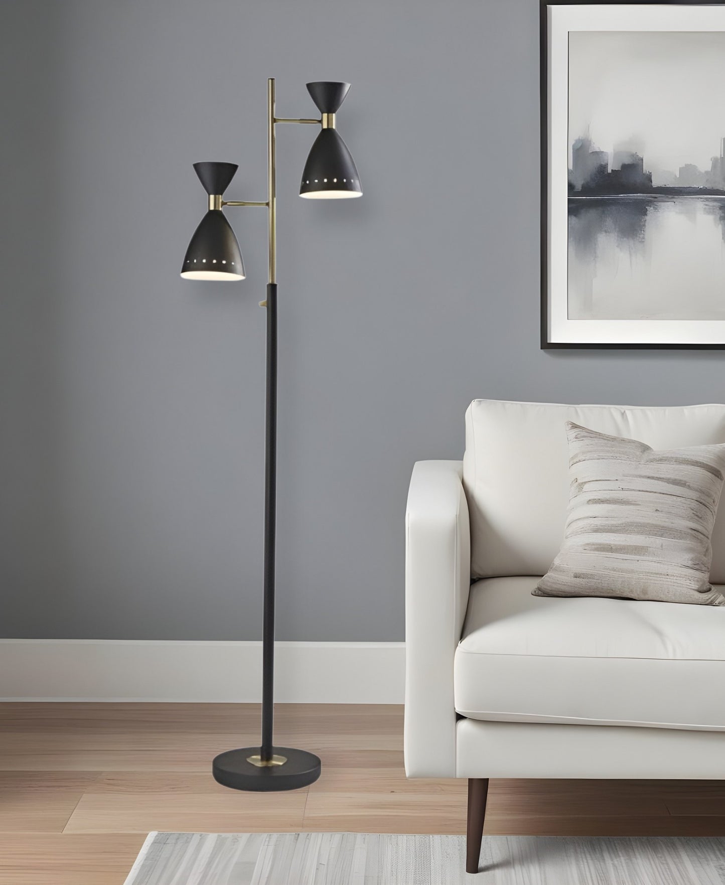 68" Black Task Floor Lamp With Black Metal Cone Shade