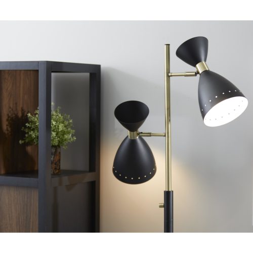 68" Black Task Floor Lamp With Black Metal Cone Shade