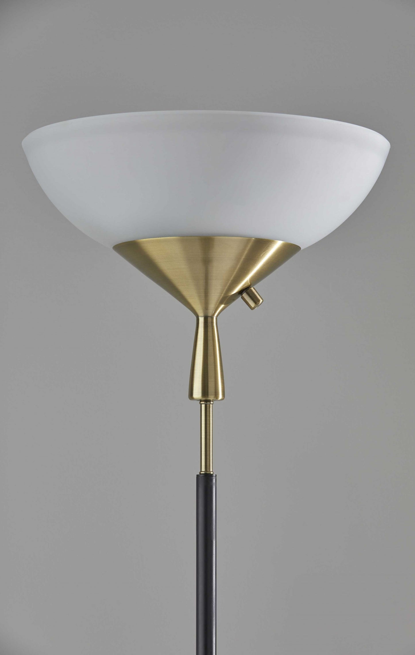 Sleek Torchiere Black Metal Frosted Alabaster Glass Shade