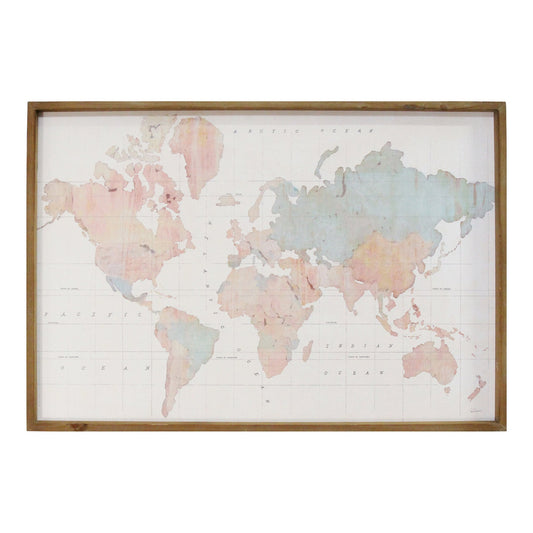 30" X 44" Watercolor World Map Wood Framed Wall Art