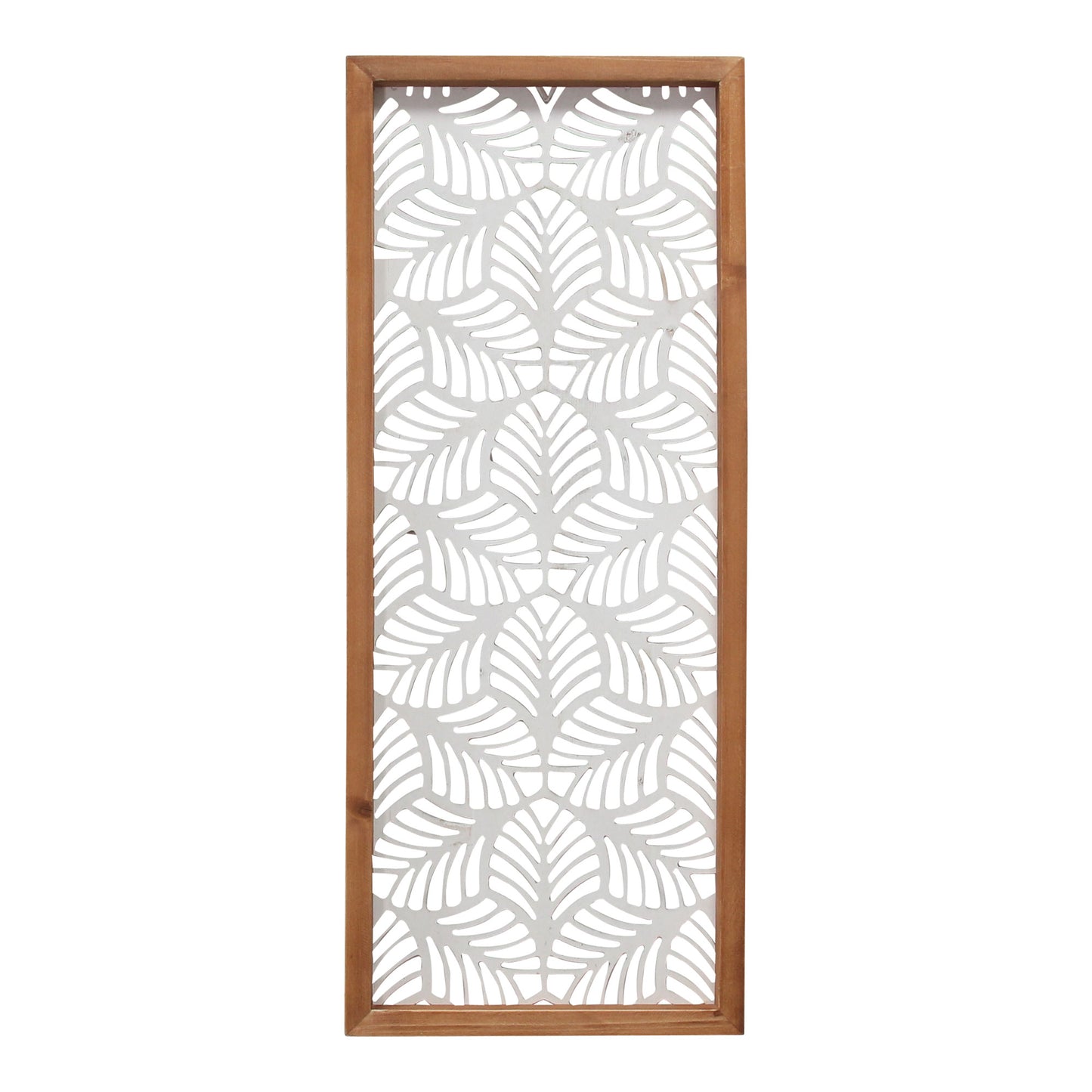 25" X 10" White and Natural Leaf Floral Wood and Metal Wall Decor