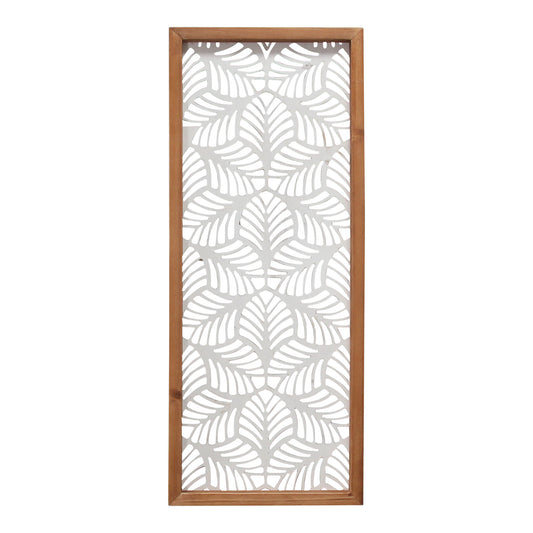 25" X 10" White and Natural Leaf Floral Wood and Metal Wall Decor