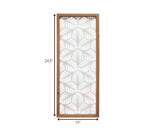 25" X 10" White and Natural Leaf Floral Wood and Metal Wall Decor