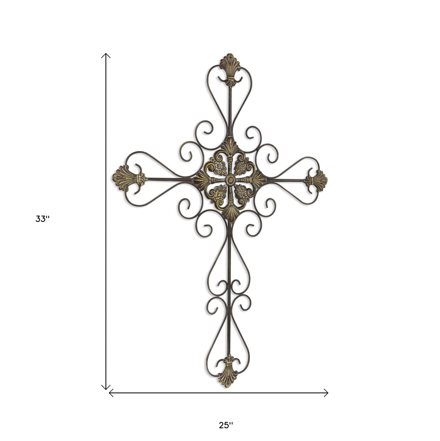 Large Gray Metal Scroll Design Gray Hanging Cross Wall Decor