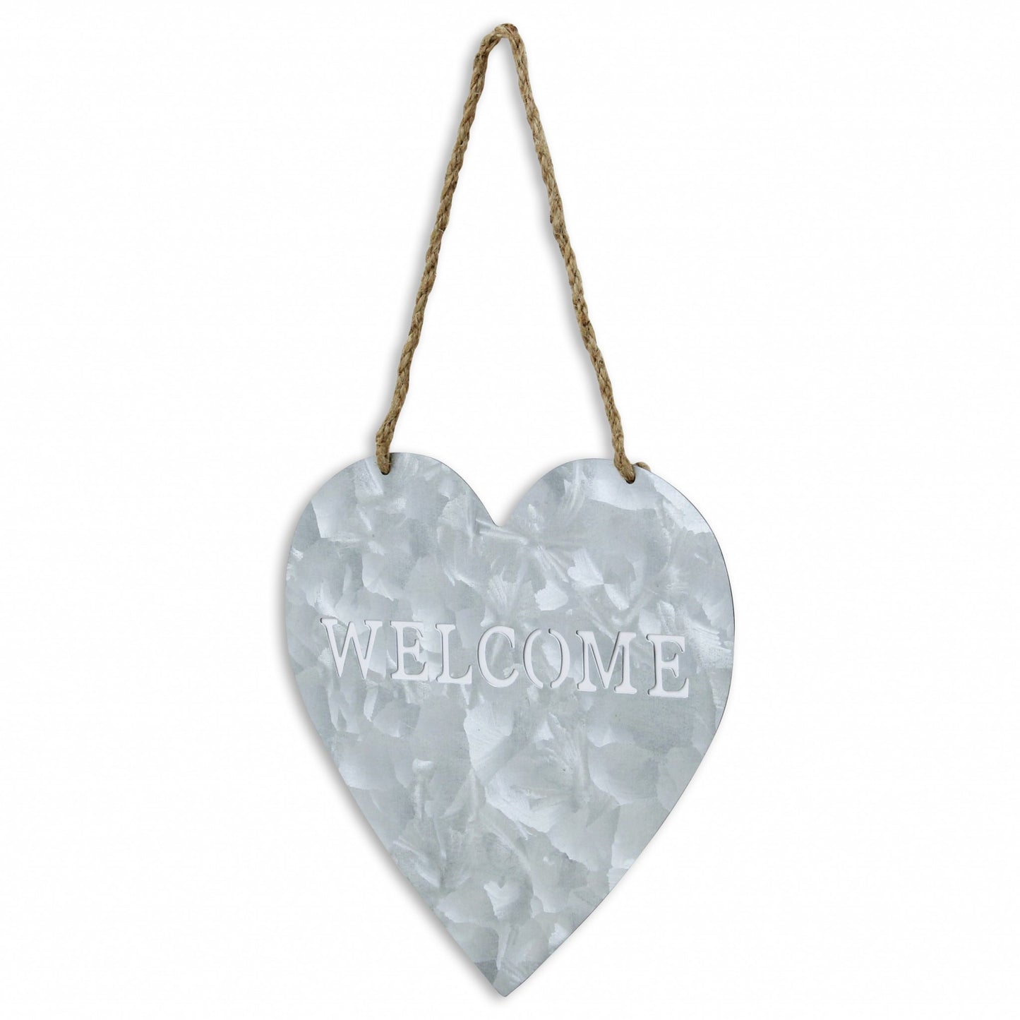 10" Gray Galvanized Metal Heart Shaped Welcome Wall Decor