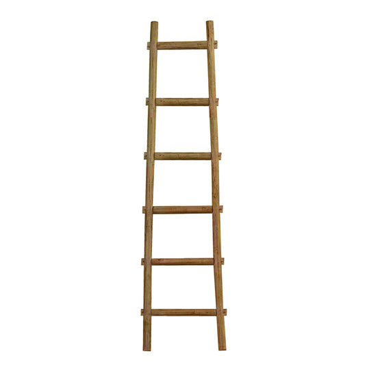 72" White Rustic Six Step Wood Ladder Shelf