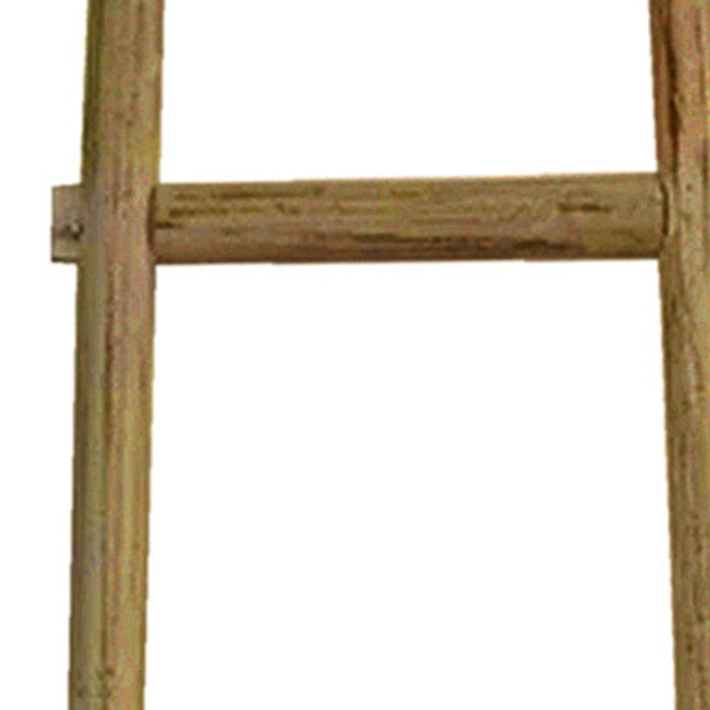 72" White Rustic Six Step Wood Ladder Shelf