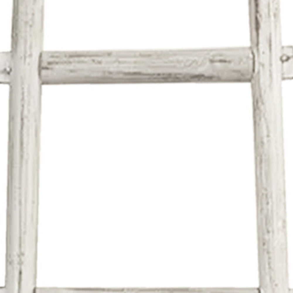 72" White Rustic Six Step Wood Ladder Shelf