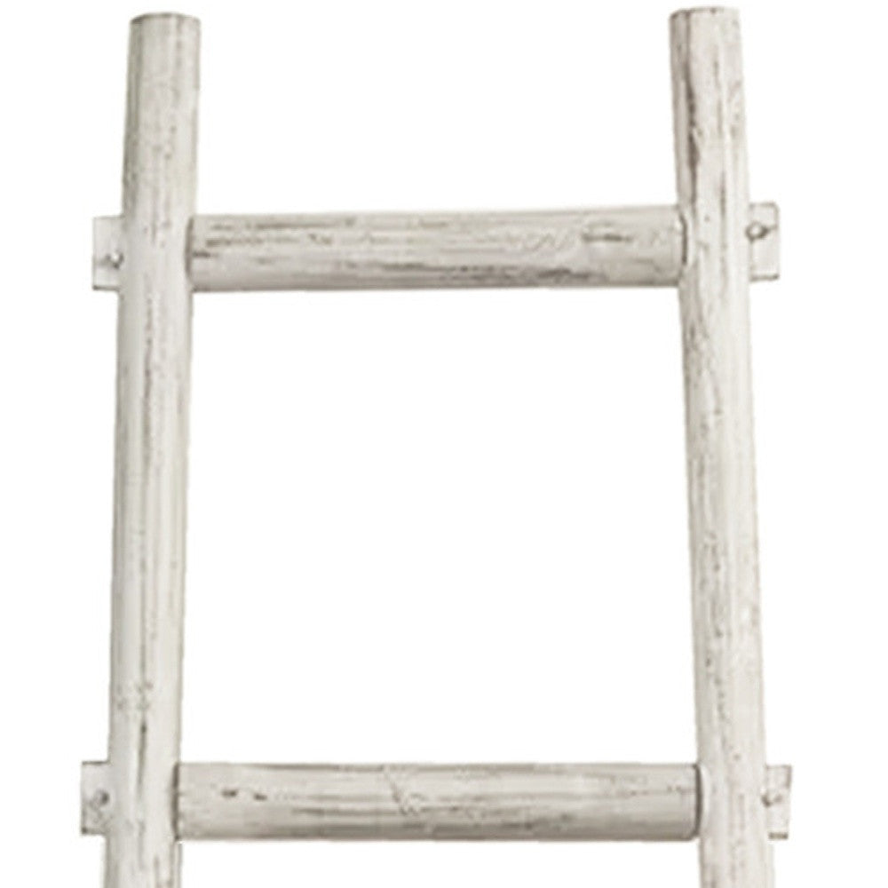 72" White Rustic Six Step Wood Ladder Shelf