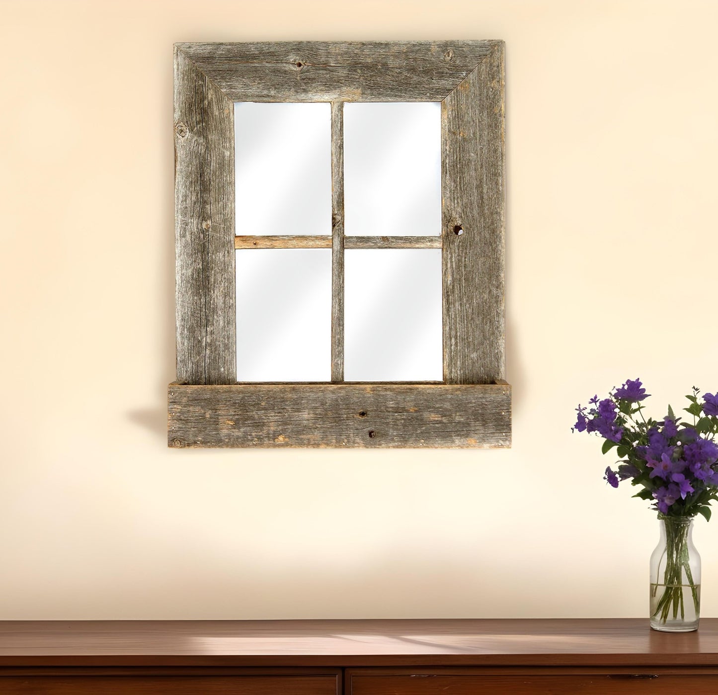 22X18 Rustic Weatered Grey Window Frame With Planter