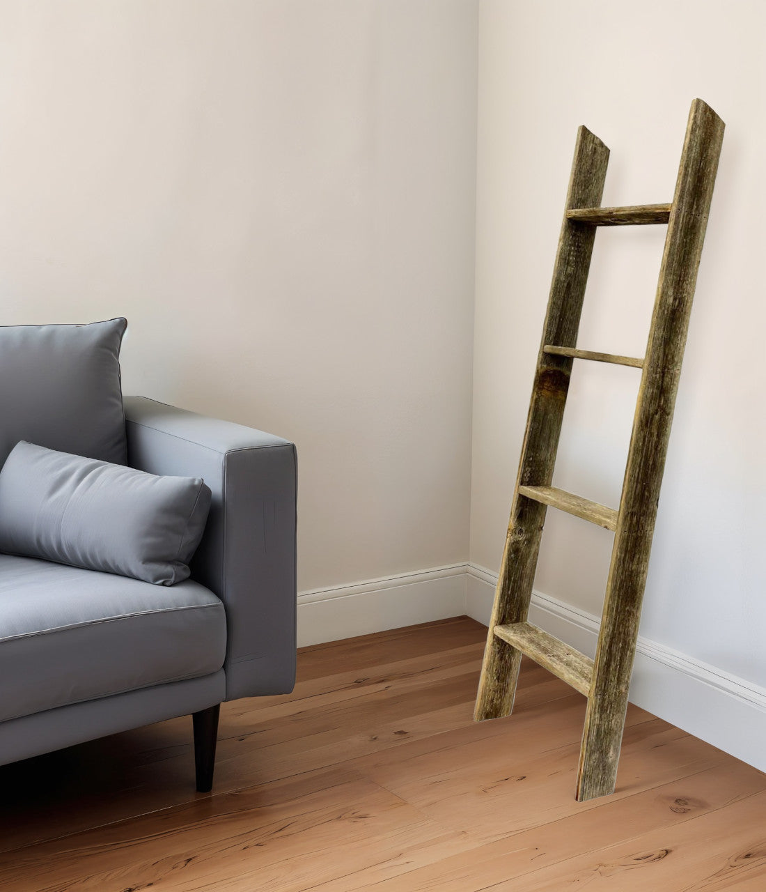 4 Step Rustic Black Wood Ladder Shelf