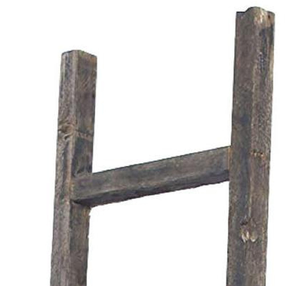 6 Step Rustic Smoky Black Wood Ladder Shelf