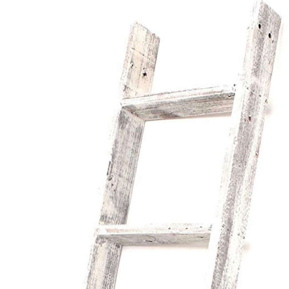 60" White Rustic Four Step Wood Ladder Shelf