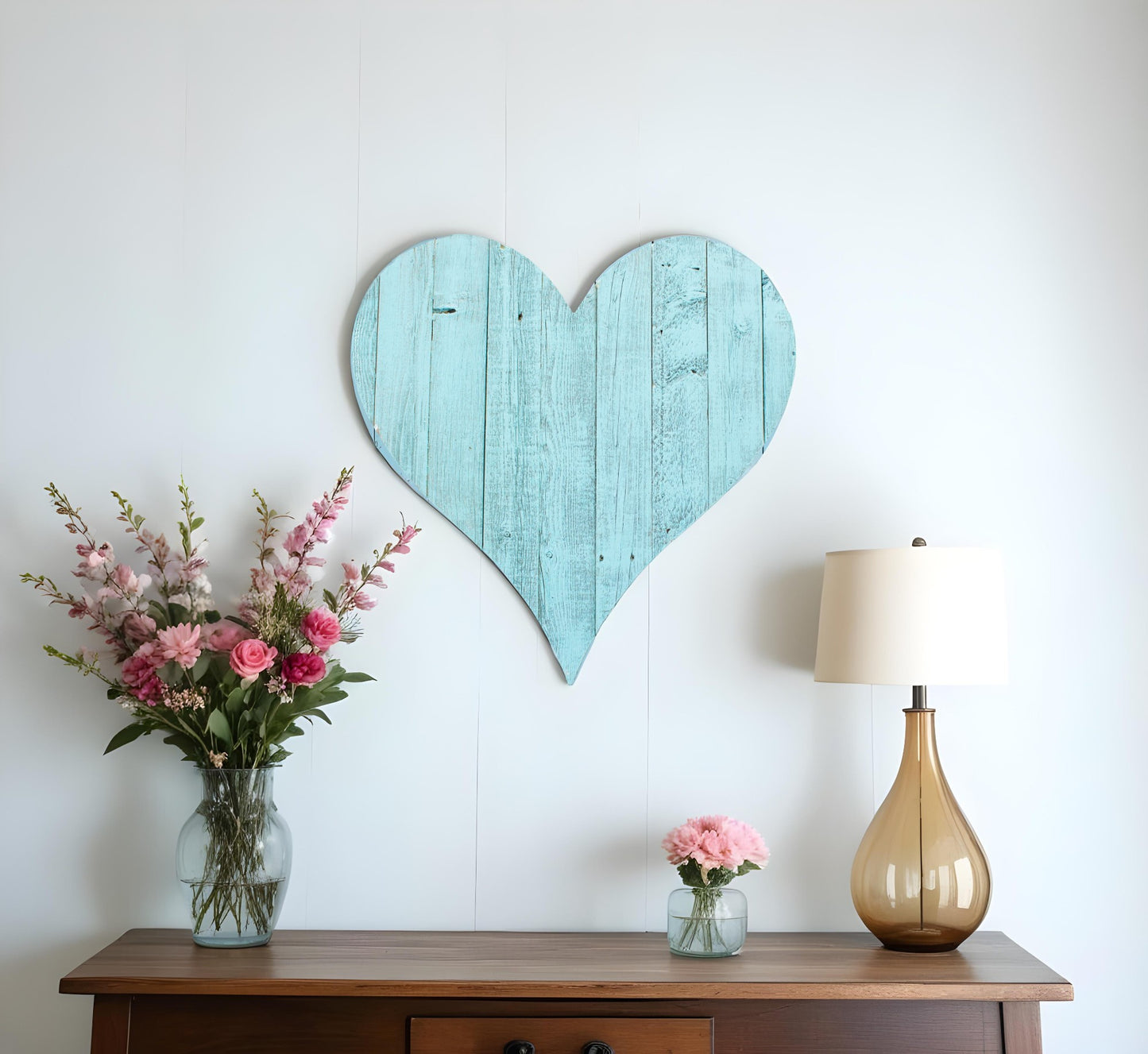 12" Turquoise Reclaimed Wood Heart Wall Decor