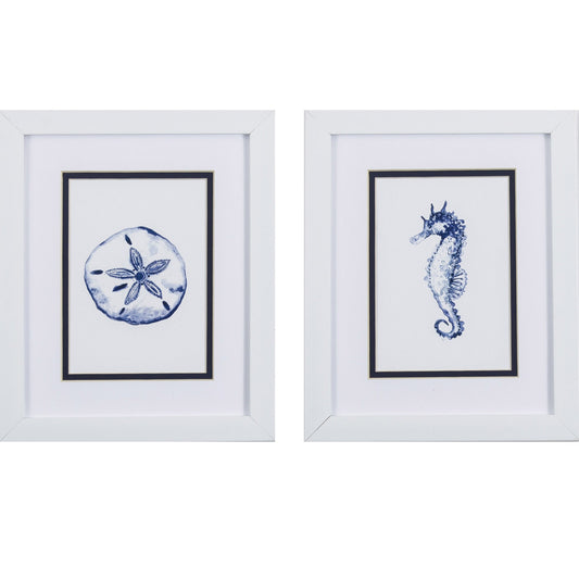 Set Of Two Blue And White Beach Icons Wall Art