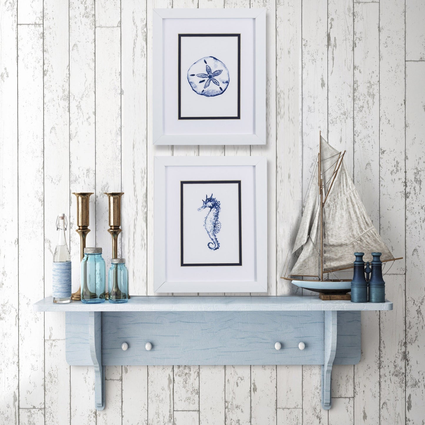 Set Of Two Blue And White Beach Icons Wall Art