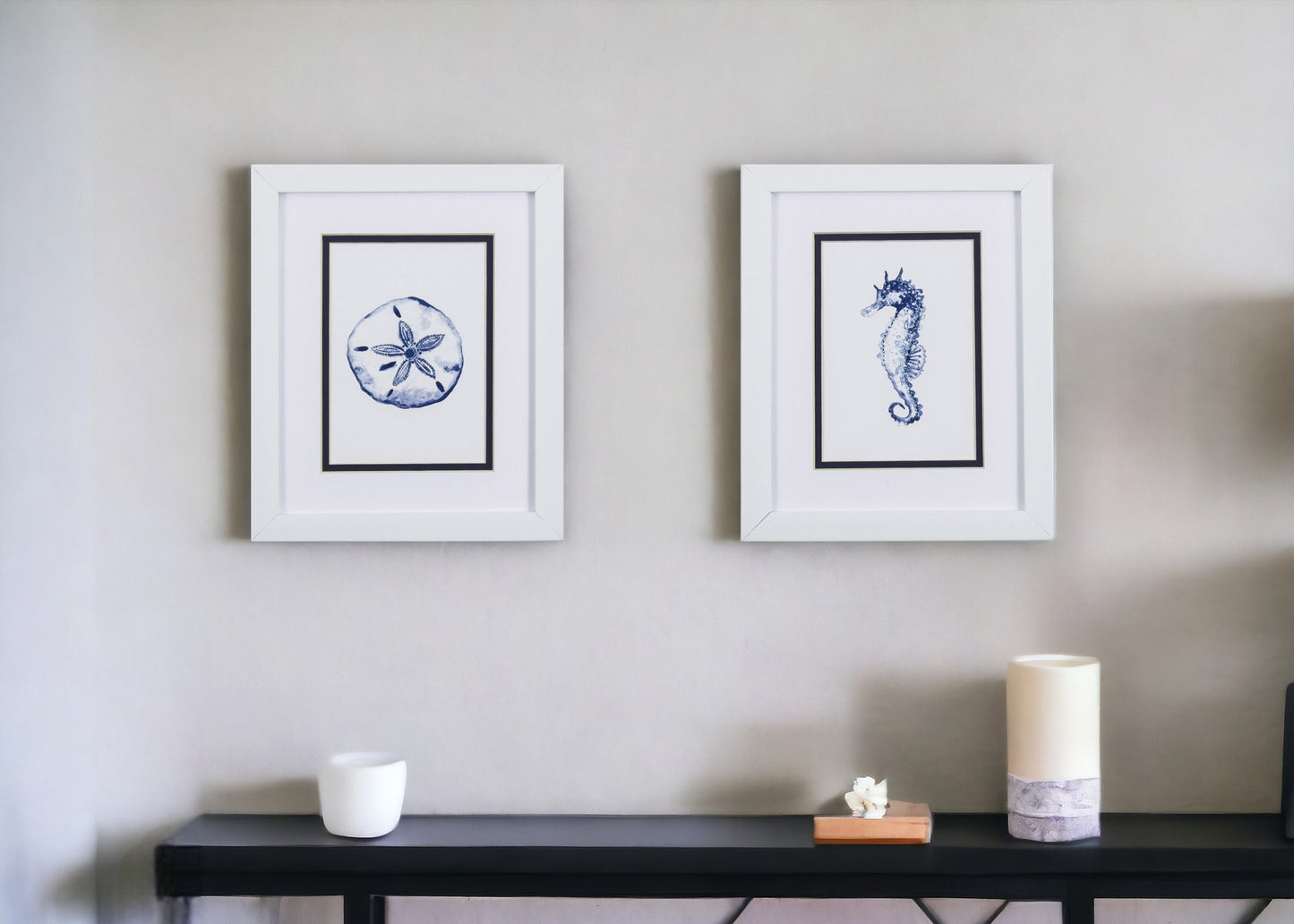 Set Of Two Blue And White Beach Icons Wall Art