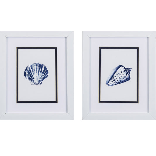 Set Of Two Blue And White Seashell Wall Art