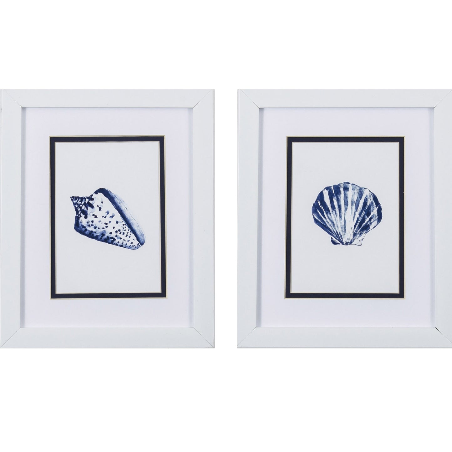 Set Of Two Blue And White Seashell Wall Art