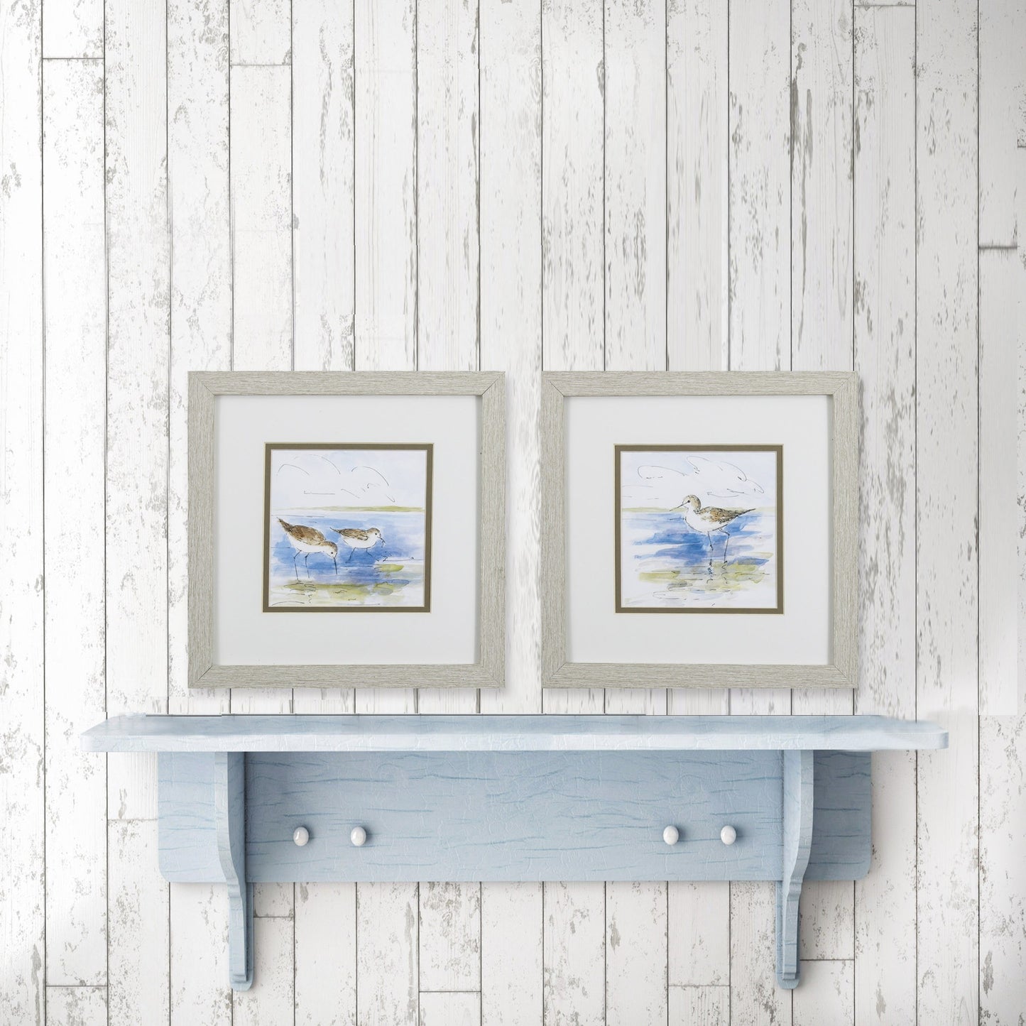 Set Of 2 Watercolor Shore Birds Framed Art