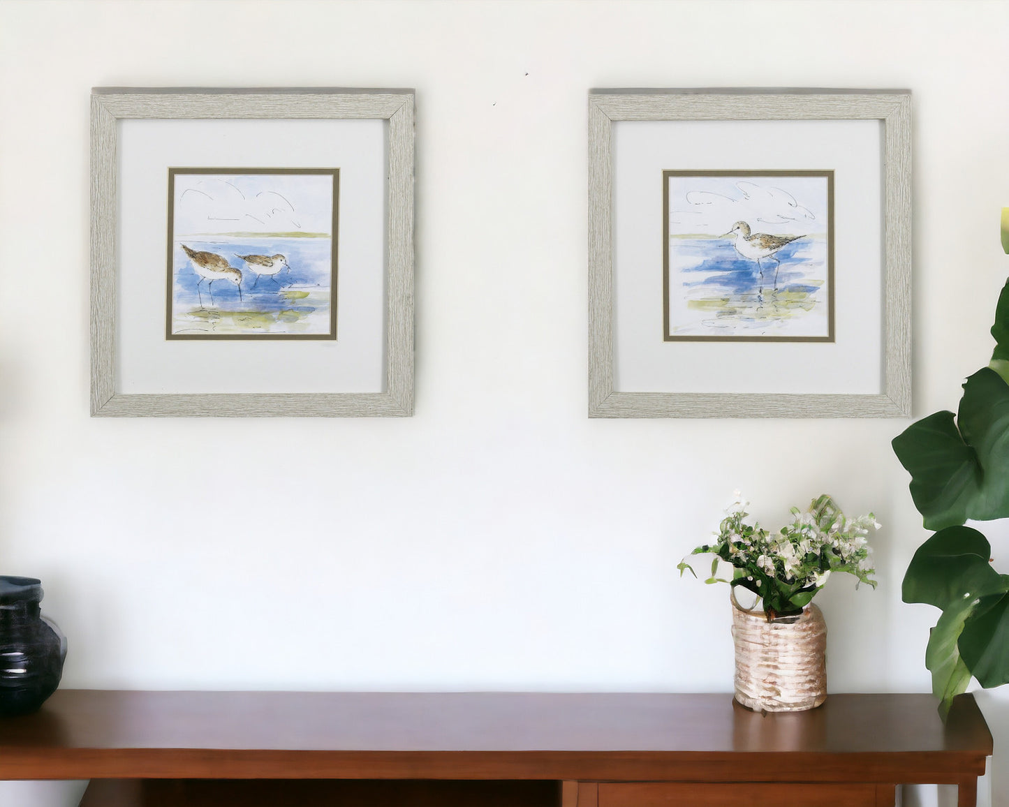 Set Of 2 Watercolor Shore Birds Framed Art