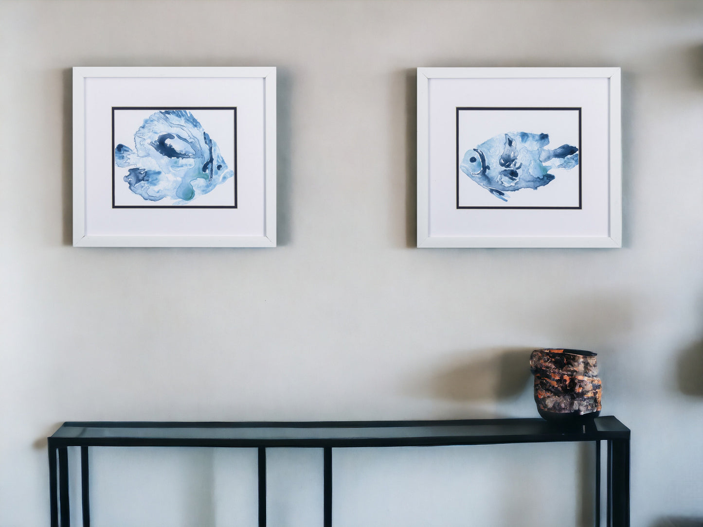 Set Of 2 Blue Watercolor Fish A Framed Art