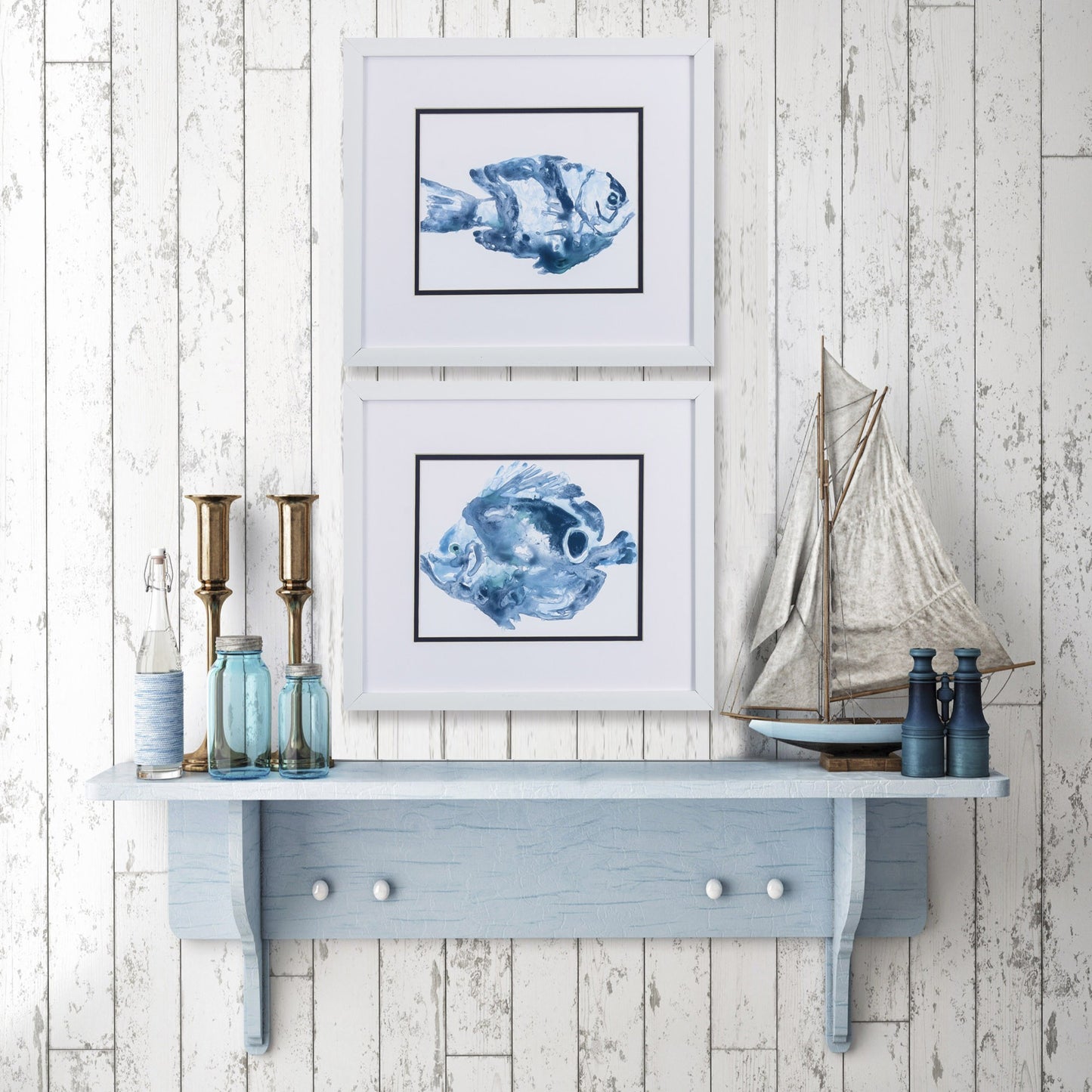 Set of Two 14" X 16" Blue Fish Wall Decor